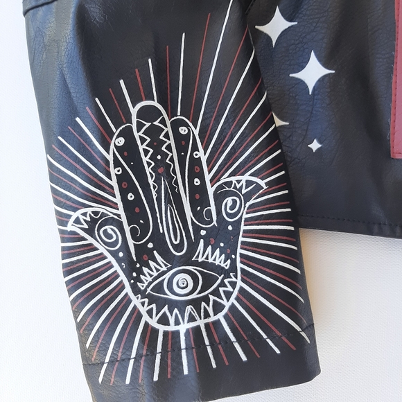 Dope Faux Leather Women's Graffiti Biker Jacket - Picture 6 of 9